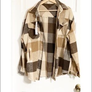 UANEO Plaid Flap Pocket Oversized Overshirt
